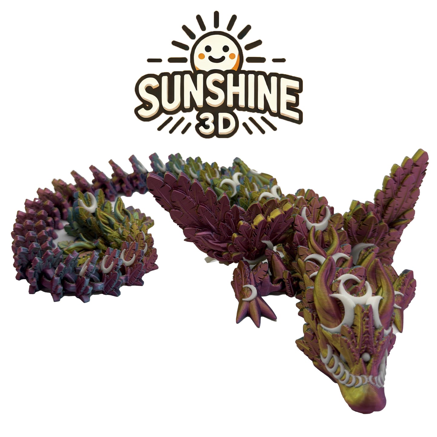 3D Printed Lunar Dragon – Articulated Fidget Toy, 2 Foot Long